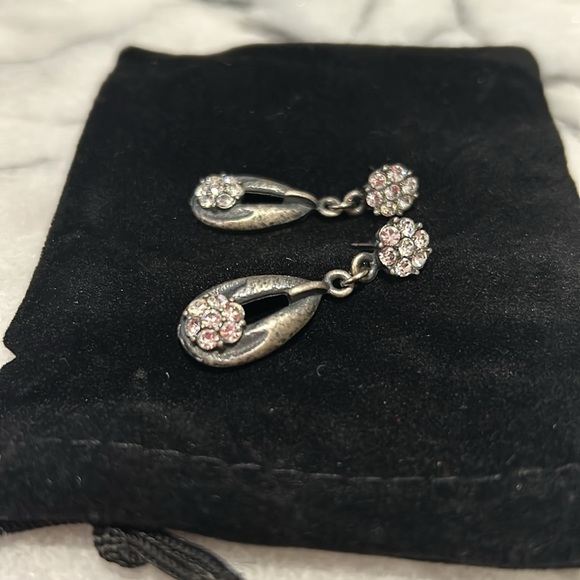 Dainty Antiqued Silver Crystal Drop Earrings-Boutique - Picture 5 of 13